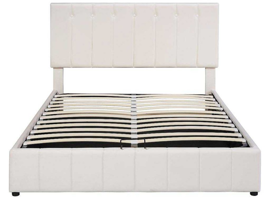 ModernLuxe Fluwelen Bed | Gestoffeerd Opbergbed - 140X200Cm - Stof Fluweel - Beige