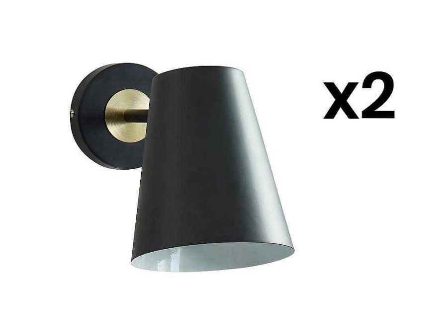 OZAIA Wandlamp | Set Van 2 Vintage Wandpanelen - Ijzer - H. 33 Cm - Zwart - Trevis