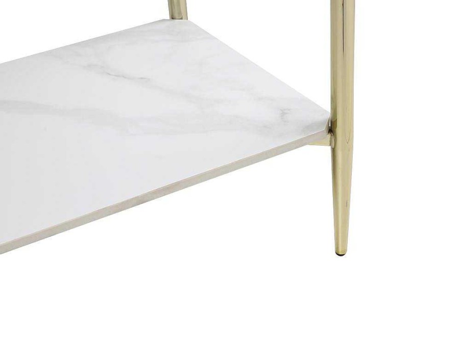 Vente-unique Sidetable | Consoletafel Met 1 Plank Van Keramiek En Metaal - Wit Marmereffect En Goud - Madola