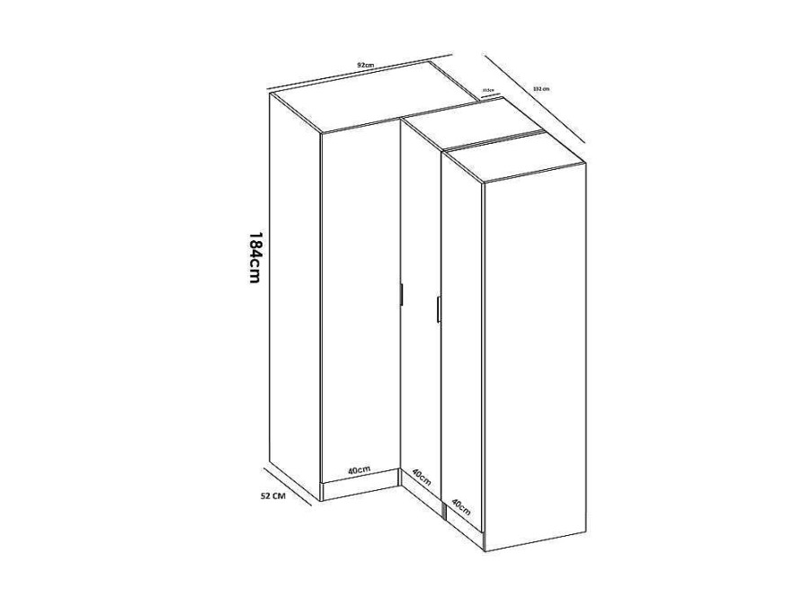 Vente-unique Kledingkast | Hoekkast Met 3 Deuren - L132 Cm - Wit - Listowel