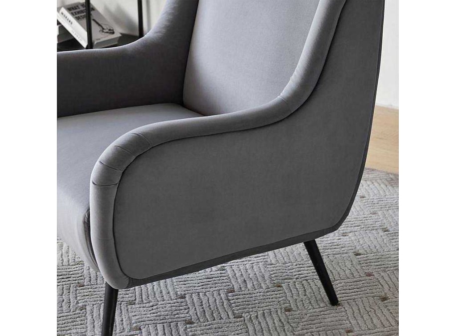 ModernLuxe Fauteuil Stof Fluweel / Suedine | Moderne Loungestoel - Enkele Bank Met Armleuningen - Metalen Poten - Grijs