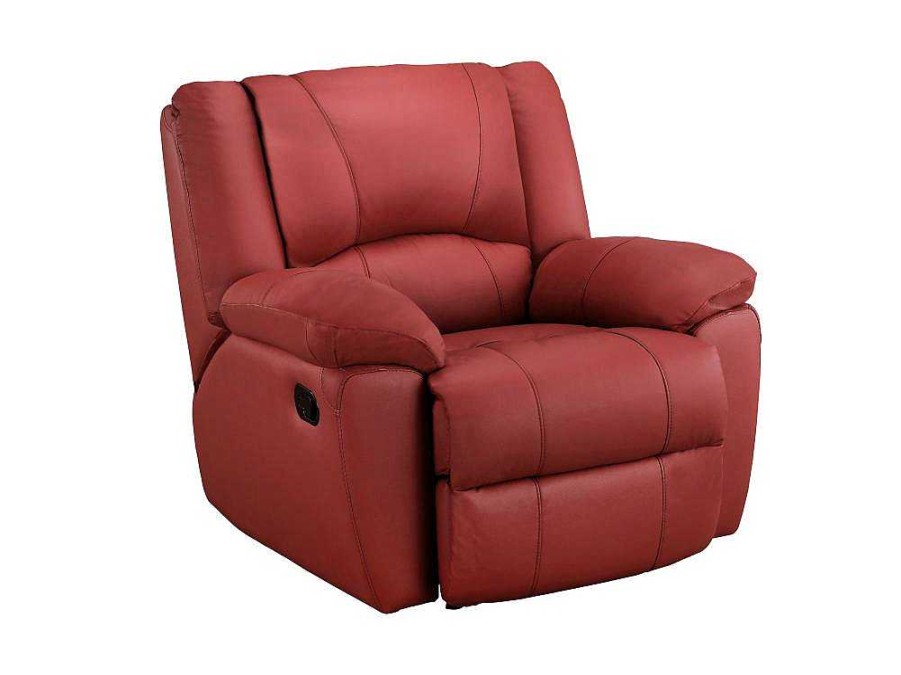 Vente-unique Set Zitbank + Fauteuil | Driezits Relaxbank En Relaxfauteuil Van Leer Aroma - Rood