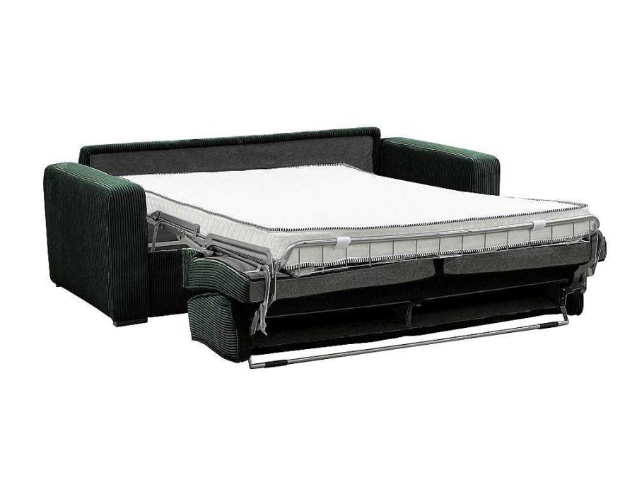 Vente-unique Slaapbank Met Matras | Express-Vierzitsslaapbank Van Groen Ribfluweel - Bed Met Brede Latten 160 Cm - Matras 18 Cm - Mondovi