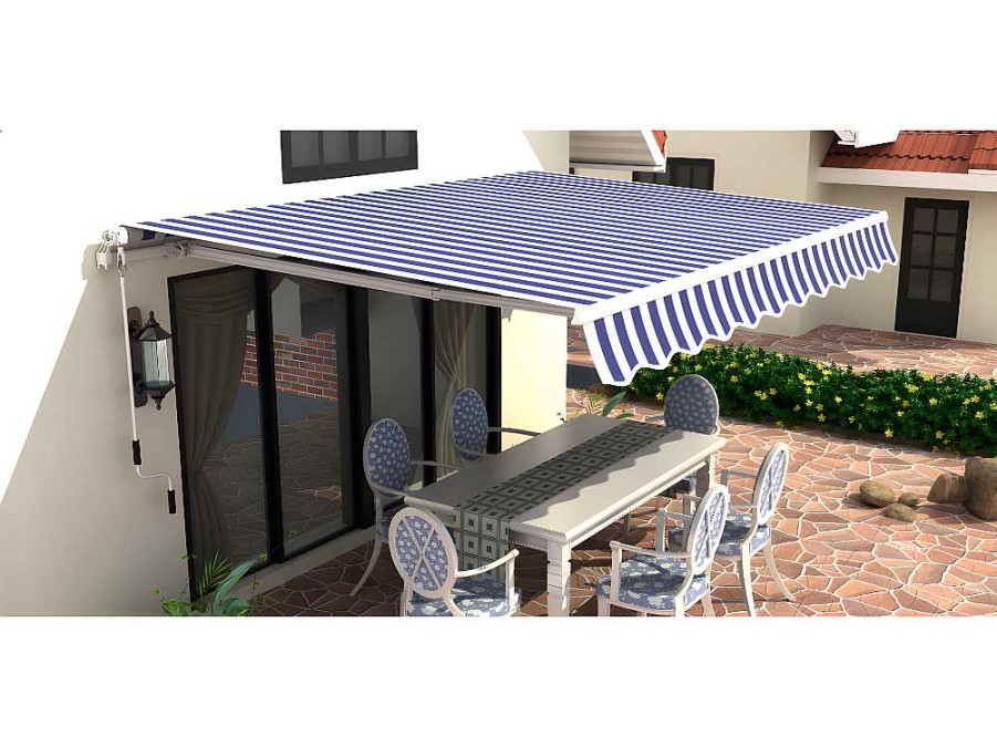 Vente-unique Buitenzonwering | Zonnewering Paleas - Handmatig - 3,95 X 2,5M - Blauw En Wit