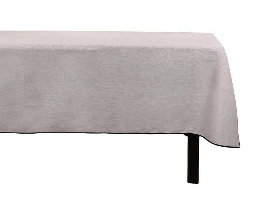 OZAIA Textiel Voor Eettafel | Set Van Tafellaken + 4 Servetten Van Linnen En Katoen - Zwarte Rand - Taupegrijs - 170 X 250 Cm - Borina