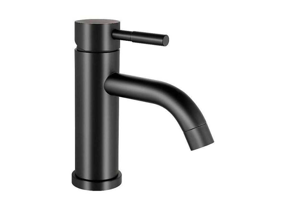 Shower & Design Kraan | Mechanische Mengkraan Met Ronde Vorm Van Geborsteld Roestvrij Staal - Mat Zwart - H17 Cm - Salavan