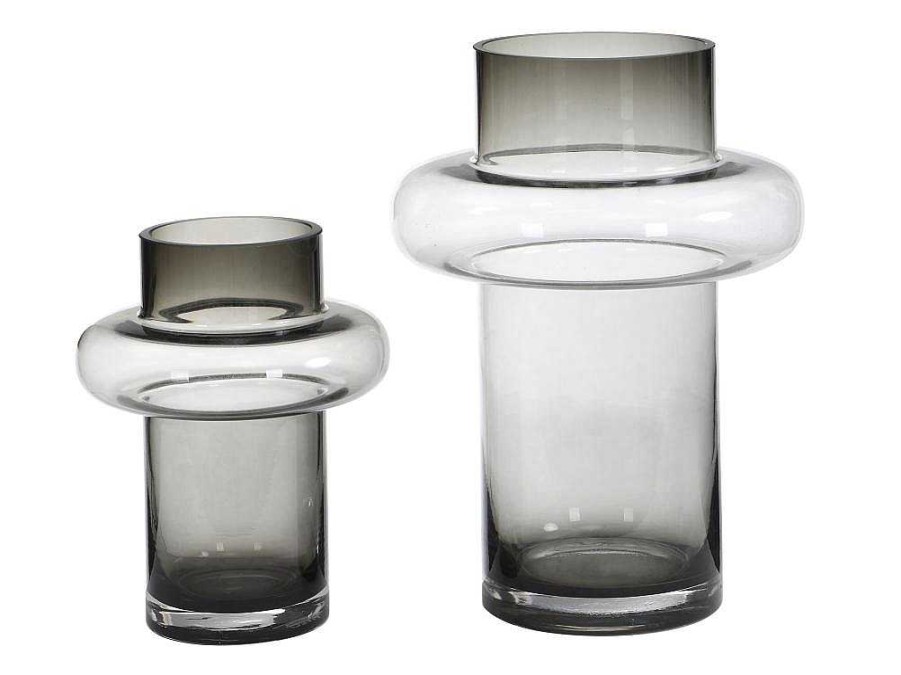 OZAIA Decoratieobject Voor Binnen | Set Van 2 Vazen Van Getint Glas - D25 X H30 Cm - Glas - Gerookt Grijs - Valoit