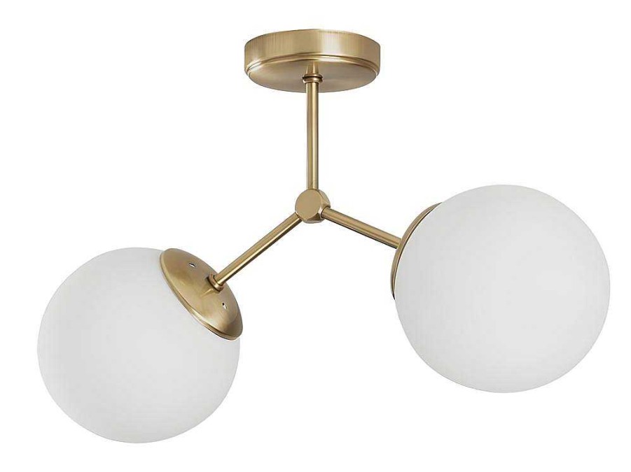 OZAIA Plafondlamp | Metalen Plafondlamp Met 2 Bollen Damar - L. 44 X H. 28 Cm - Wit En Goudkleurig