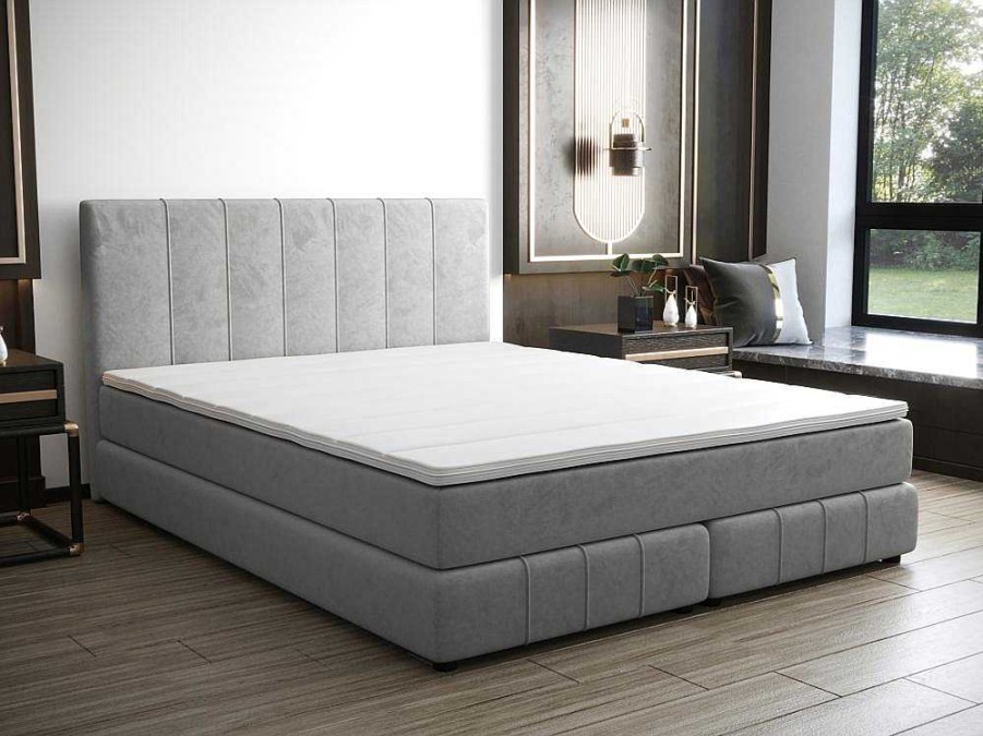 Ysmée Boxspringbed | Complete Set Met Boxspring En Hoofdbord + Bedbodem + Matras + Topmatras - 160 X 200 Cm - Fluweel - Lichtgrijs - Hida Van Ysmee