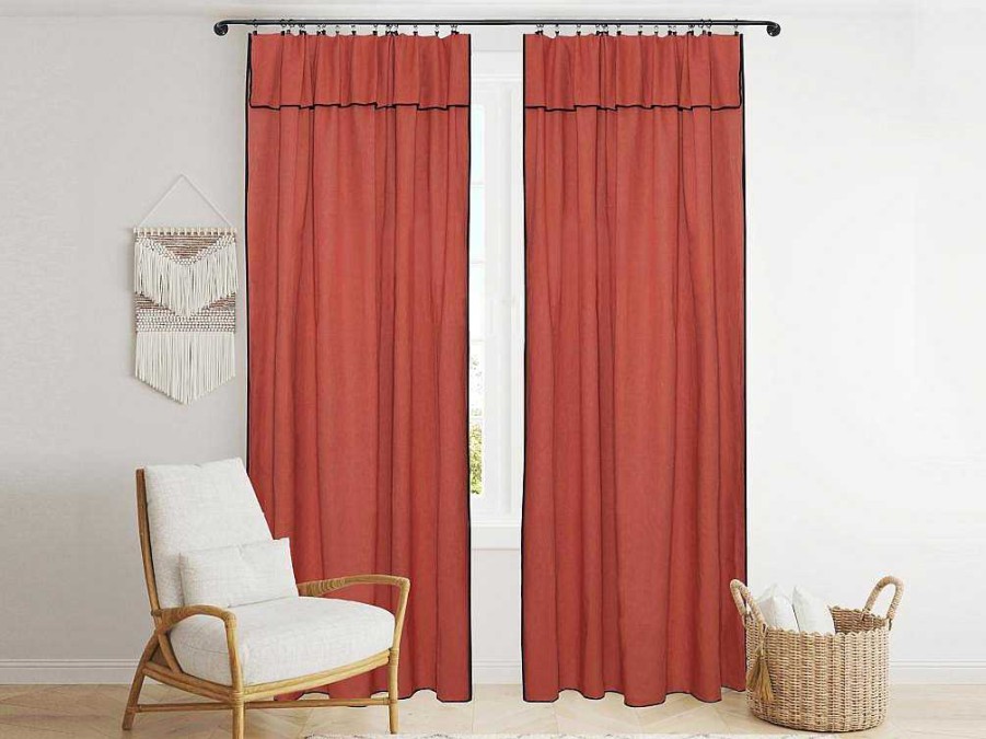 OZAIA Aanbiedingen: Woonaccessoires | Set Van 2 Gordijnen Van Katoen En Linnen - 140 X 280 Cm - Terracotta - Borina