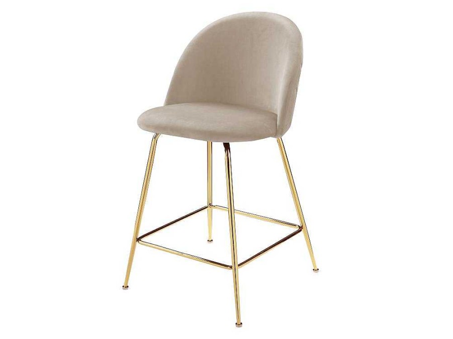 Vente-unique Barkruk | Set Van 2 Barkrukken Melbourne - Fluweel En Goudkleurig Metaal - Beige