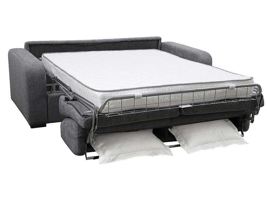 Vente-unique Slaapbank Met Matras | 3-Zits Express Slaapbank Van Antraciete Stof - Matras 18 Cm - Bevis