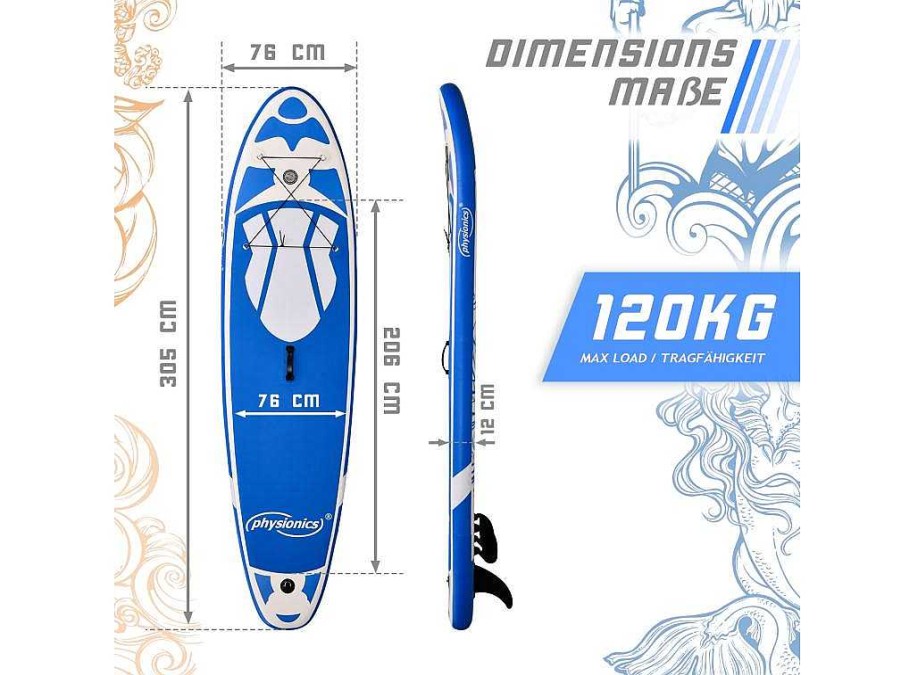 Vente-unique Watersport | Sup Board Poseidon 305 Cm - Blauw - Incl. Accessoires