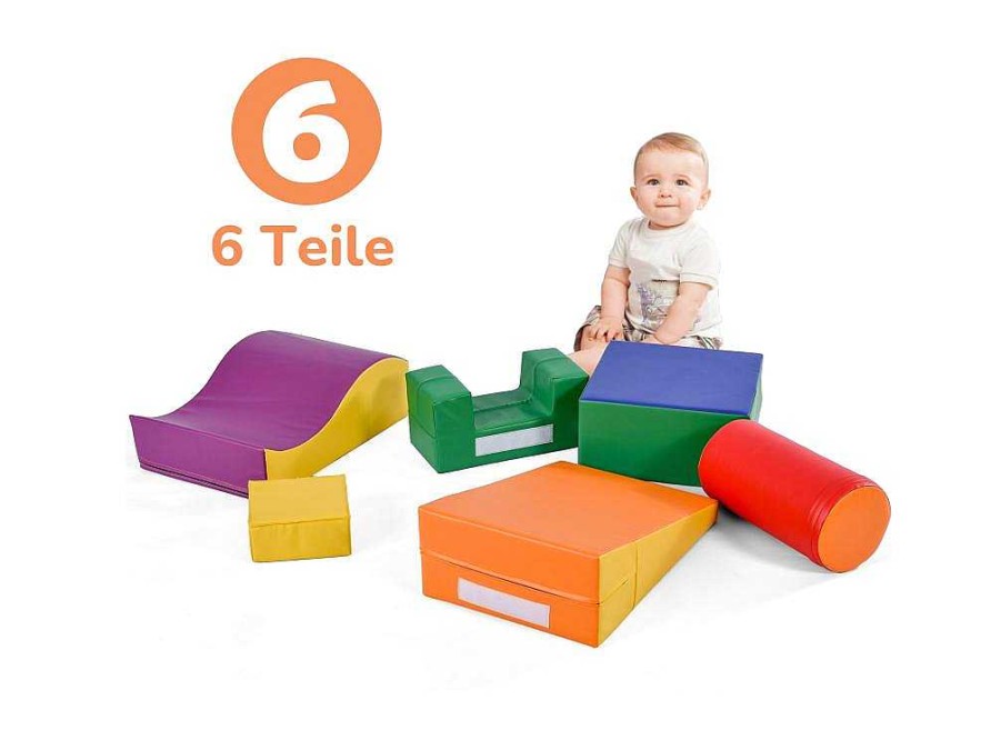 Vente-unique Spel Voor Binnen | 6 Bouwstenen Voor Kinderen Of Baby'S - Trappen En Glijbaan - Klimspeelgoed - Pu + Epe - Gratis Combinatie