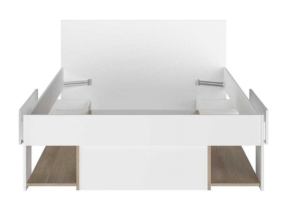 Vente-unique Tweepersoonsbed | Bed Met Opbergruimte 120 X 190 Cm Wit En Houtlook Kinselia