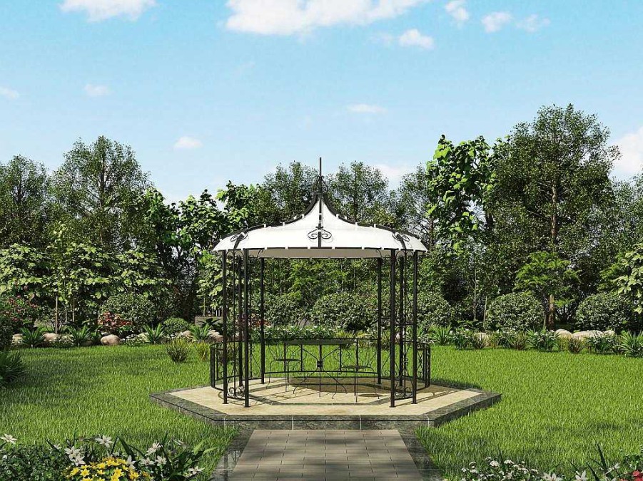 EXPERTLAND Prieel, Pergola, Gazebo En Kiosk | Smeedijzeren Tuinkiosk Van Metaal Tilcara - D300 X H290 Cm - Zwart