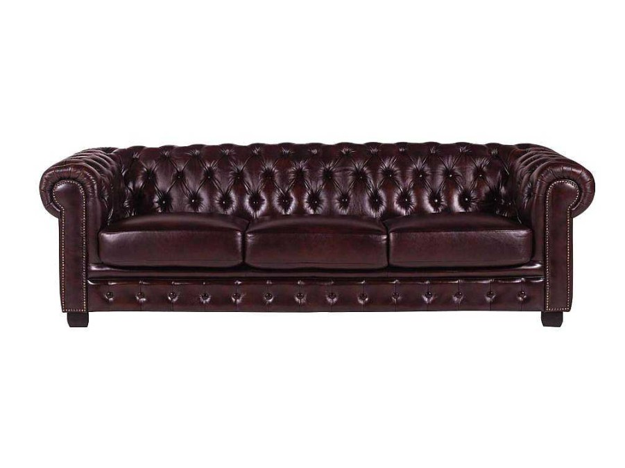 LINEA SOFA Chesterfield Zitbank | Vierzits Chesterfieldbank Brenton 100% Buffelleer - Cherry