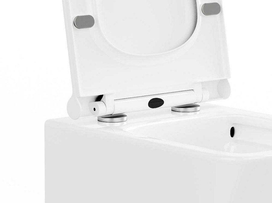 Vente-unique Hangend Toilet | Set Voor Witte Hang-Wc Met Voorwandsysteem En Chroomkleurige Ronde Bedieningsplaat - Clemona