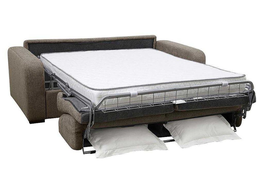 Vente-unique Slaapbank Met Matras | 3-Zits Express Slaapbank Van Olijfgroene Stof - Matras 14 Cm - Bevis