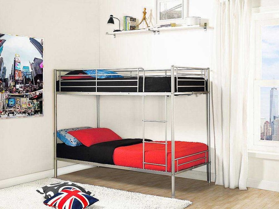 Vente-unique Kinderbed Stapelbed | Stapelbed Duotis Ii - 2 X 90 X 190 Cm - Zilver