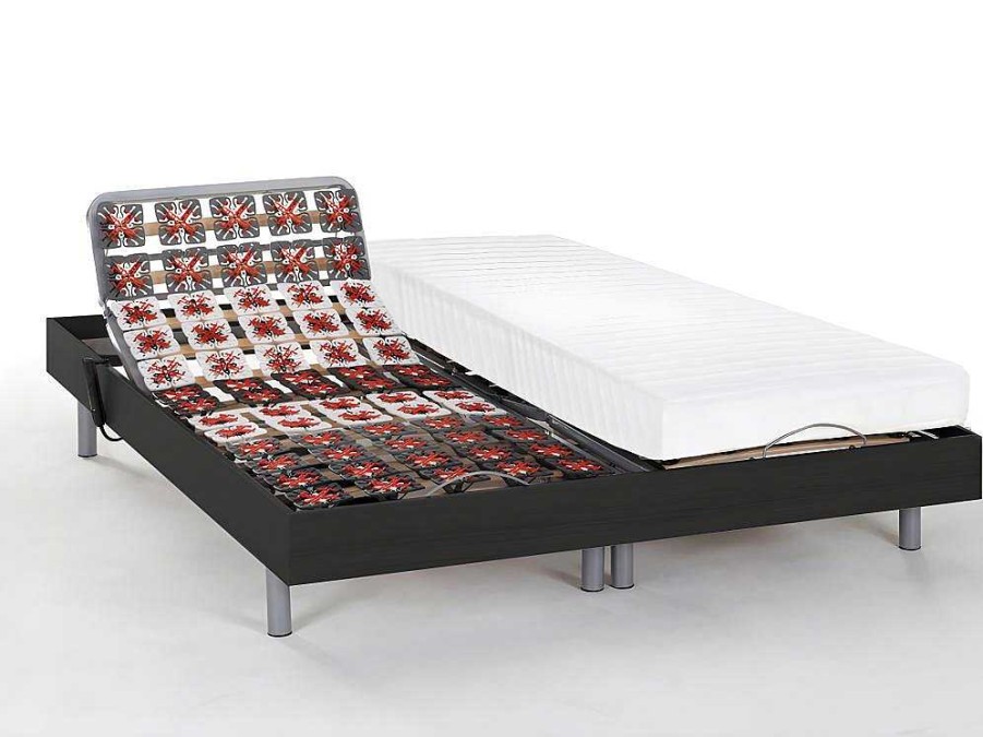 DREAMEA Elektrisch Relaxatiebed | Elektrisch Bed Bedbodem En Matras Latex-Instap Cassiopee Iii Van Dreamea - Zwart - Motoren Okin - 2X80X200 Cm