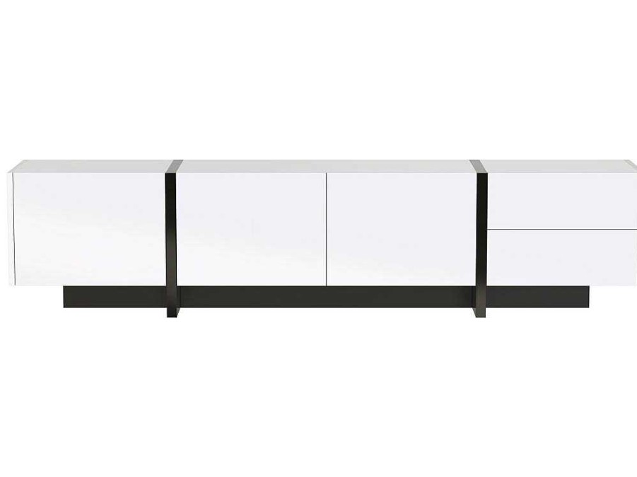 ModernLuxe Tv-Meubel | Modern Tv-Meubel 190Cm Met 3 Deuren En 2 Lades - Glanzend Wit & Zwart