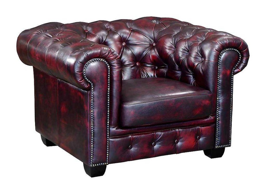 LINEA SOFA Fauteuil Leer | Fauteuil Chesterfield Brenton 100% Buffelleer - Cherry