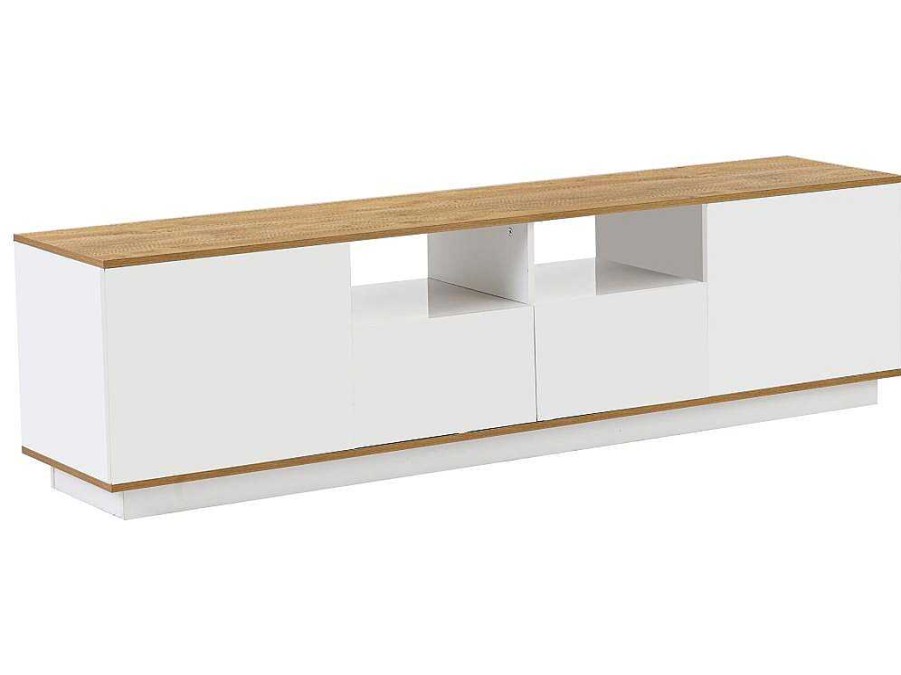 ModernLuxe Tv-Meubel | Tv-Meubel Van 180 Cm Met Led - 2 Laden En 2 Open Planken - Eigentijdse Scandinavische Stijl - Wit