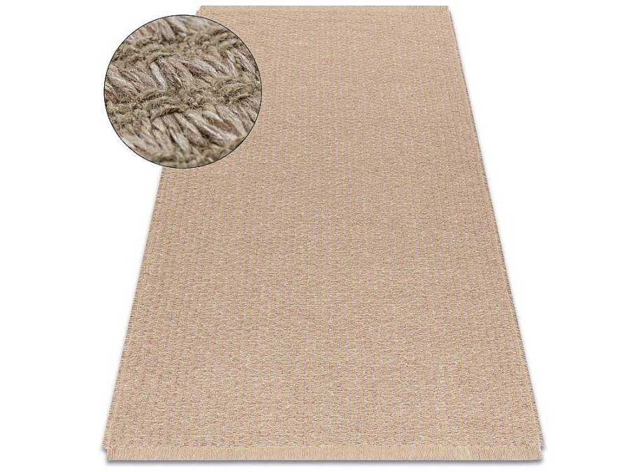 RugsX Klein Tapijt | Tapijt Jute 3650 Beige Een Kleur - Jute, Platgeweven, Franjes 140X190 Cm