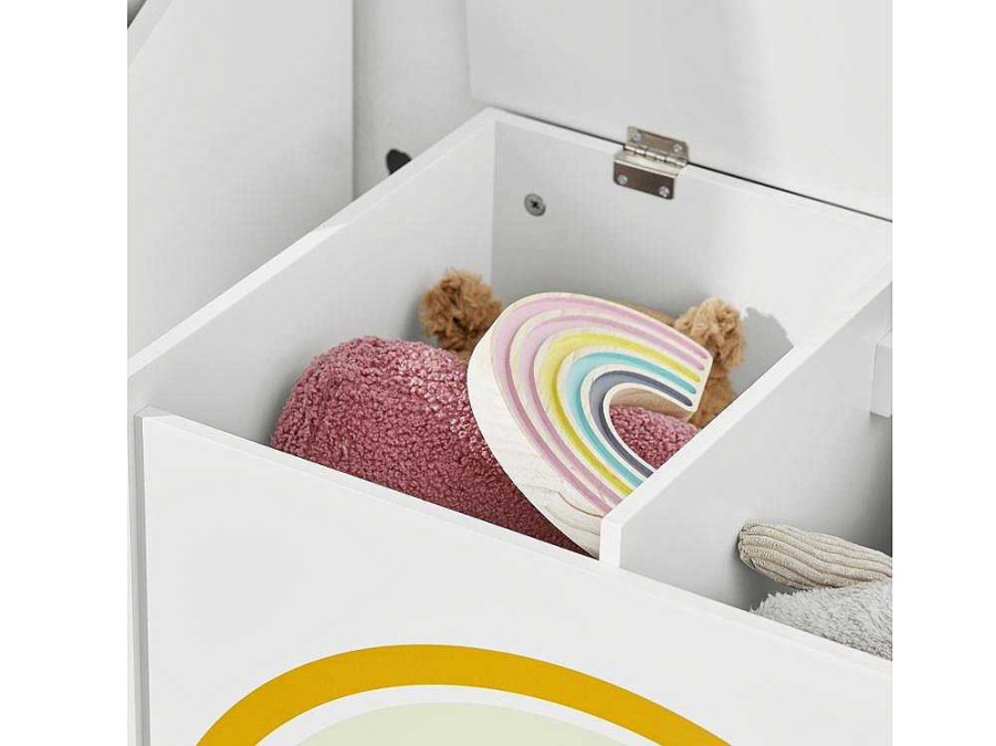 Sobuy Babymeubel | Sobuy Kmb70-W Speelgoedkist Voor Kinderen, Speelgoed Opbergdoos, Opbergkist Met Scharnierend Deksel, Regenboogdesign, Kinderboekenplank