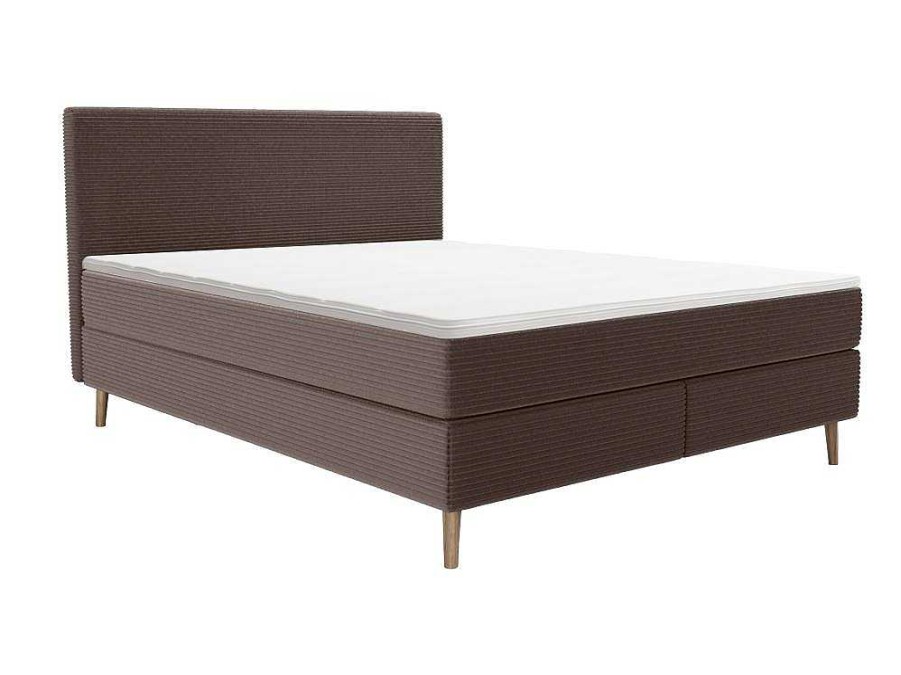 Ysmée Boxspringbed | Complete Set Met Boxspring En Hoofdbord + Bedbodem + Matras + Topmatras - 160 X 200 Cm - Ribfluweel - Bruin - Nara Van Ysmee