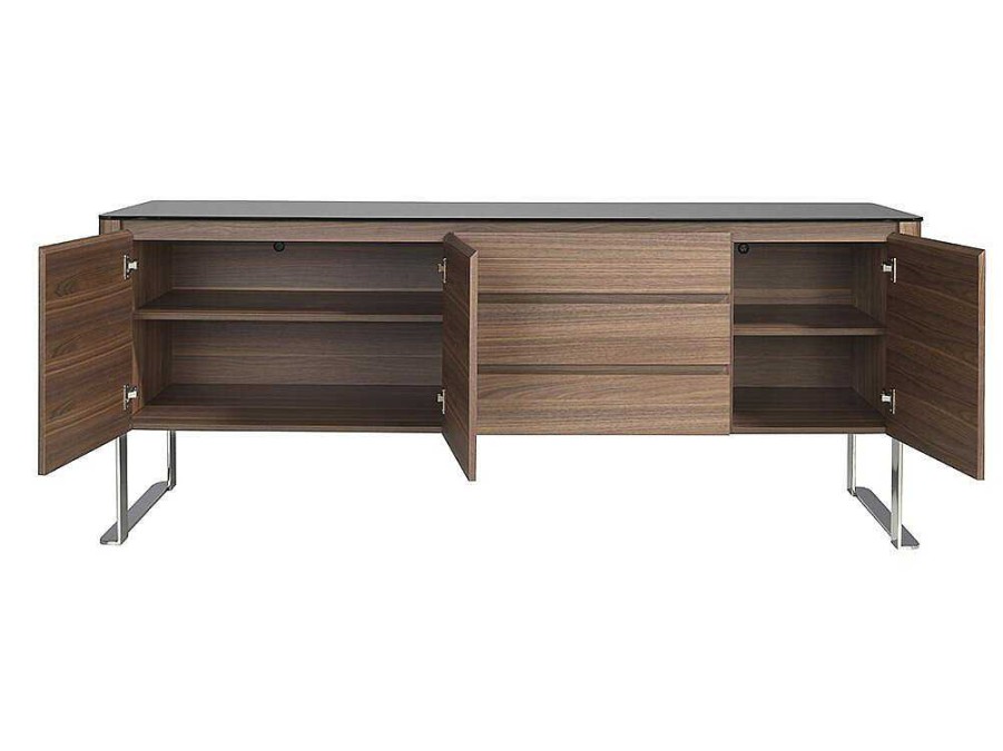 Angel Cerda Buffetkast | Walnoot Dressoir Met Zwart Glazen Blad 3060 Angel Cerda