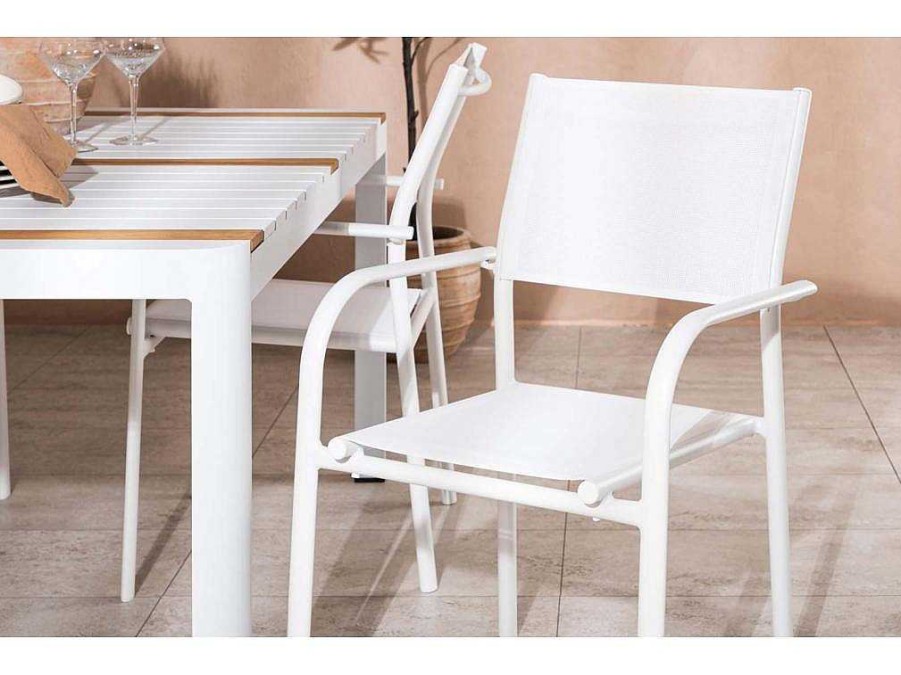 Vente-unique Loungeset | Togo Tuinmeubelset Tafel 90X150Cm Wit, 4 Stoelen Santorini Wit.