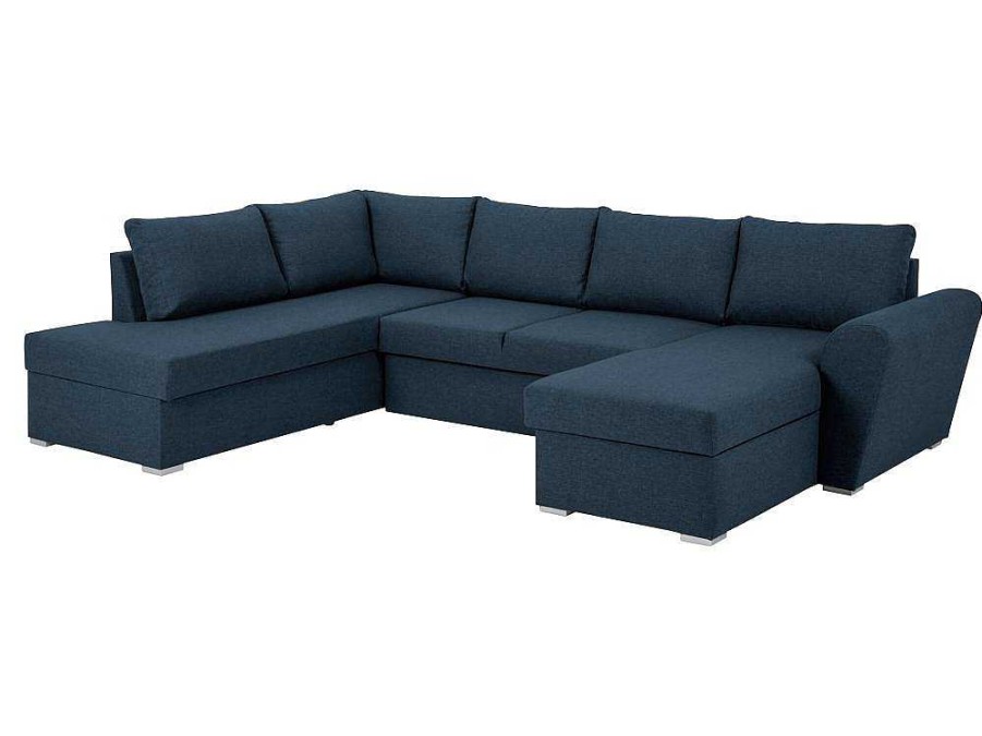 Vente-unique Modulair | Stan Slaapbank, Hoek Links Met Chaise Longue Rechts, In Blauw.