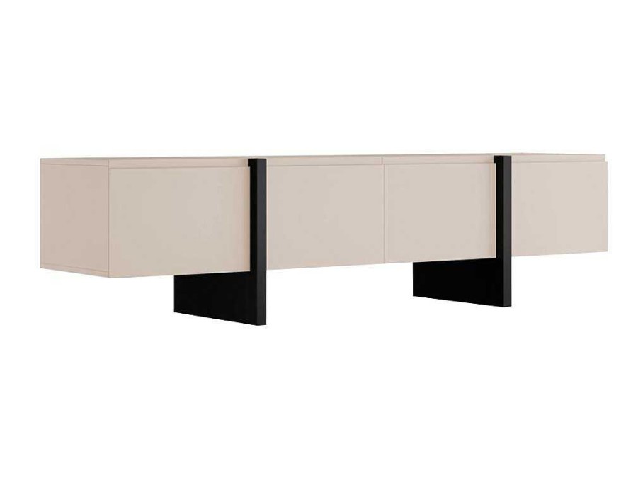 Vente-unique Tv-Meubel | Tv-Meubel Met 4 Deuren Van Mdf - Beige En Zwart - Luvonia