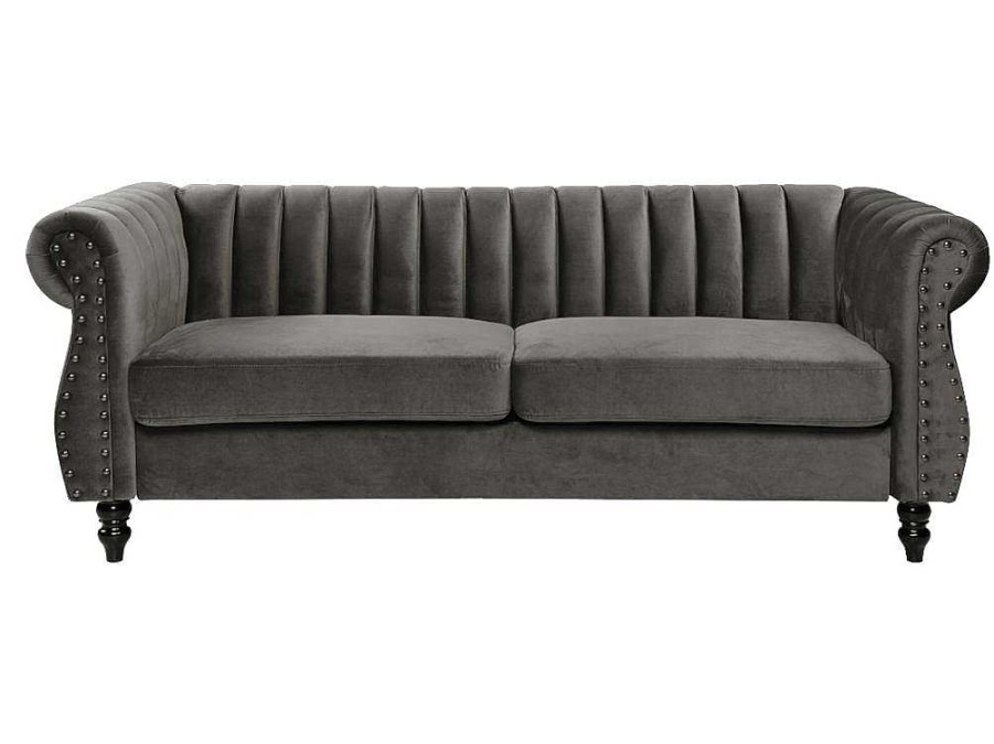 Vente-unique Chesterfield Zitbank | Driezitsbank Chesterfield Van Fluweel Trumbo - Antraciet