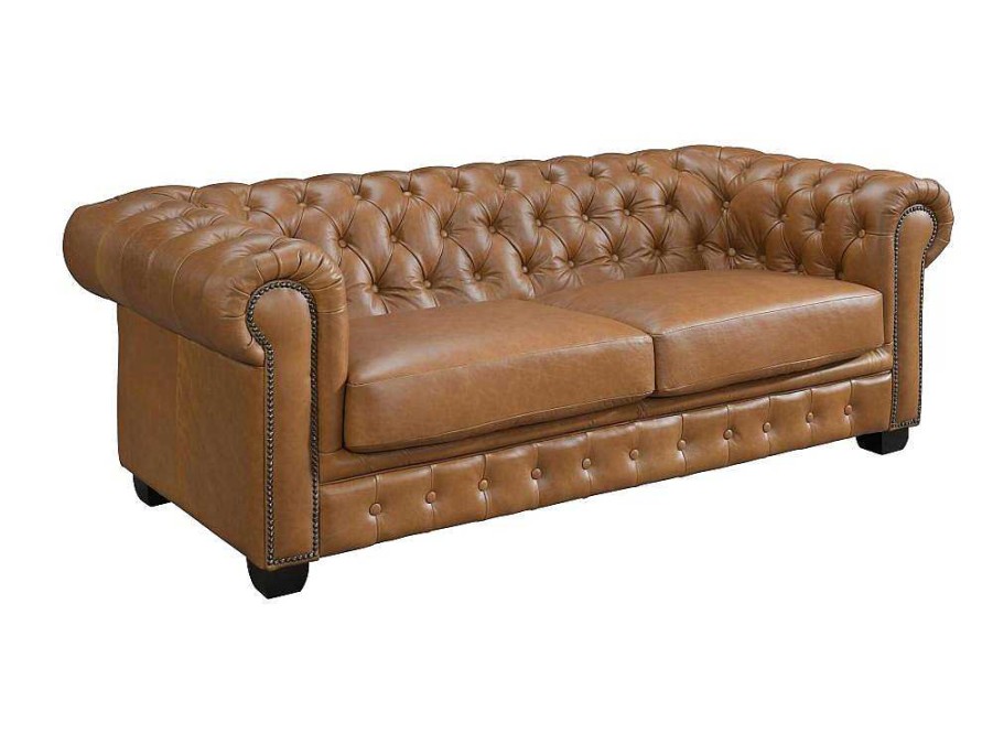 LINEA SOFA Chesterfield Zitbank | Chesterfield 3-Zitsbank Brenton 100% Buffelleer - Vintage Caramel