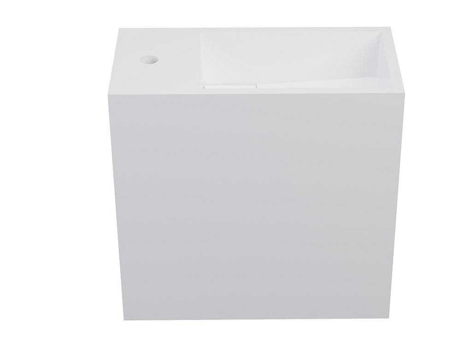 Shower & Design Muurkast Badkamer | Witte Hangende Wastafel Van Solid Surface Met Nis - Kraan Links - 40 Cm - Pumori