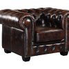 LINEA SOFA Fauteuil Leer | Fauteuil Chesterfield Brenton 100% Buffelleer - Bruin Tinten