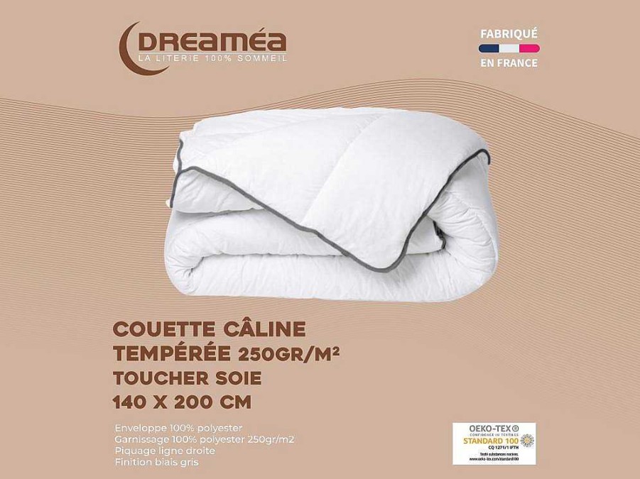 DREAMEA Dekbed | Knuffel Dekbed Silk Touch 140 X 200 Cm - 250 G/M - Wit Met Grijze Bies - Biesya