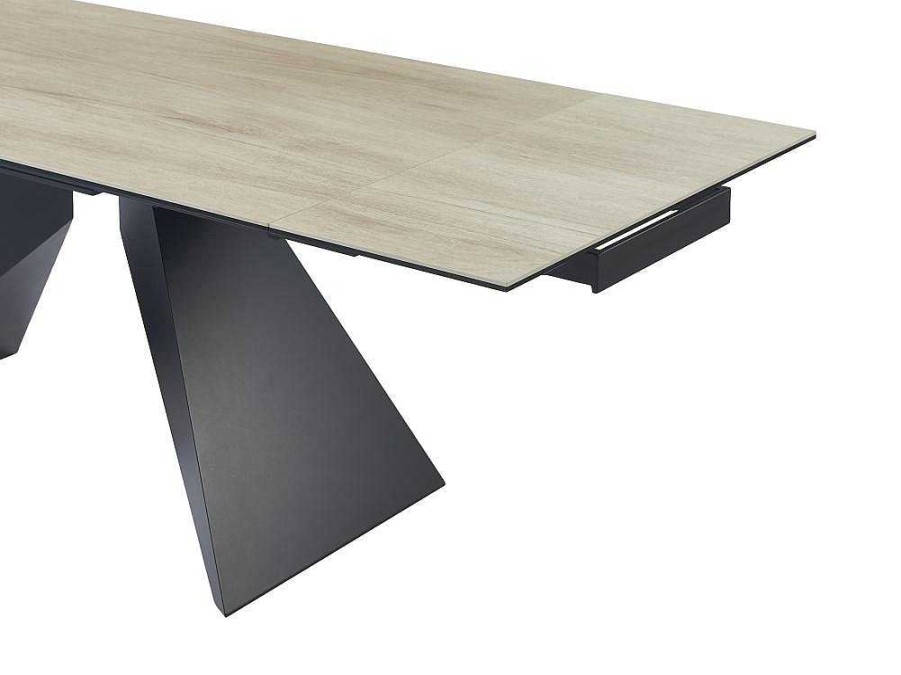 Maison Céphy Eettafel | Uitschuifbare Eettafel Voor 6-10 Personen In Keramiek, Gehard Glas En Metaal - Lichte Houtlook En Zwart - Suniva