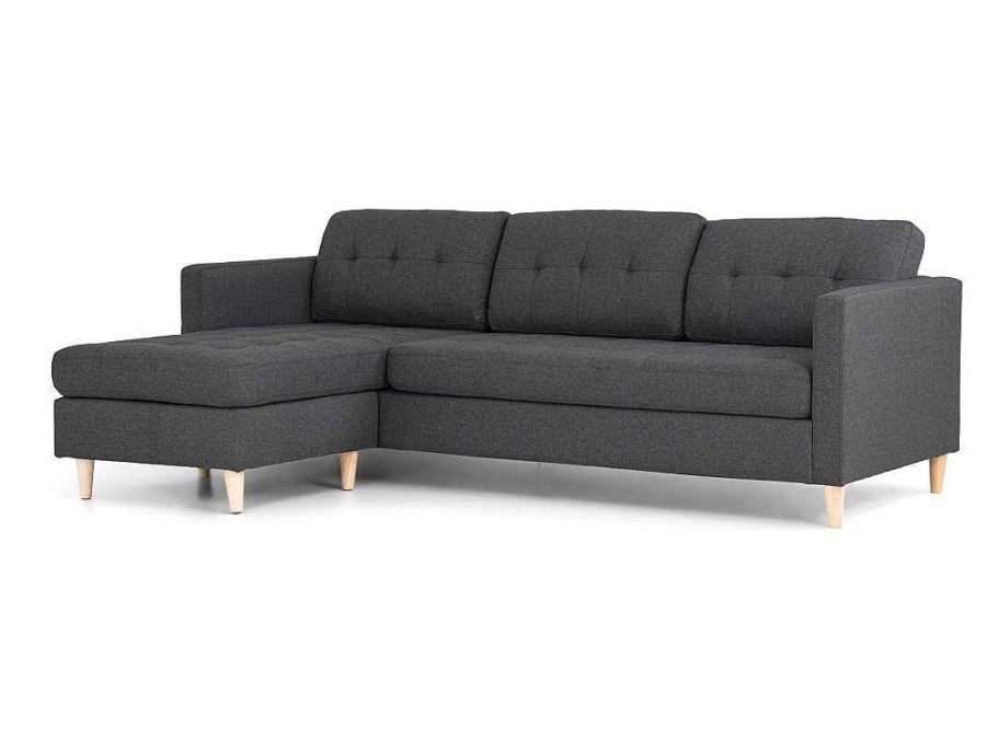 Vente-unique Modulair | Marino 3-Zitsbank Met Chaise Longue Links Stof Donkergrijs.