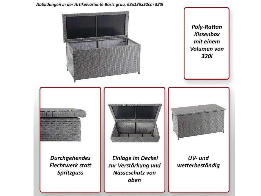 Vente-unique Tuinopslag | Kussenbox Van Polyrattan Mcw-D88 Iii, Premium Bruin, 63X135X52Cm 320L