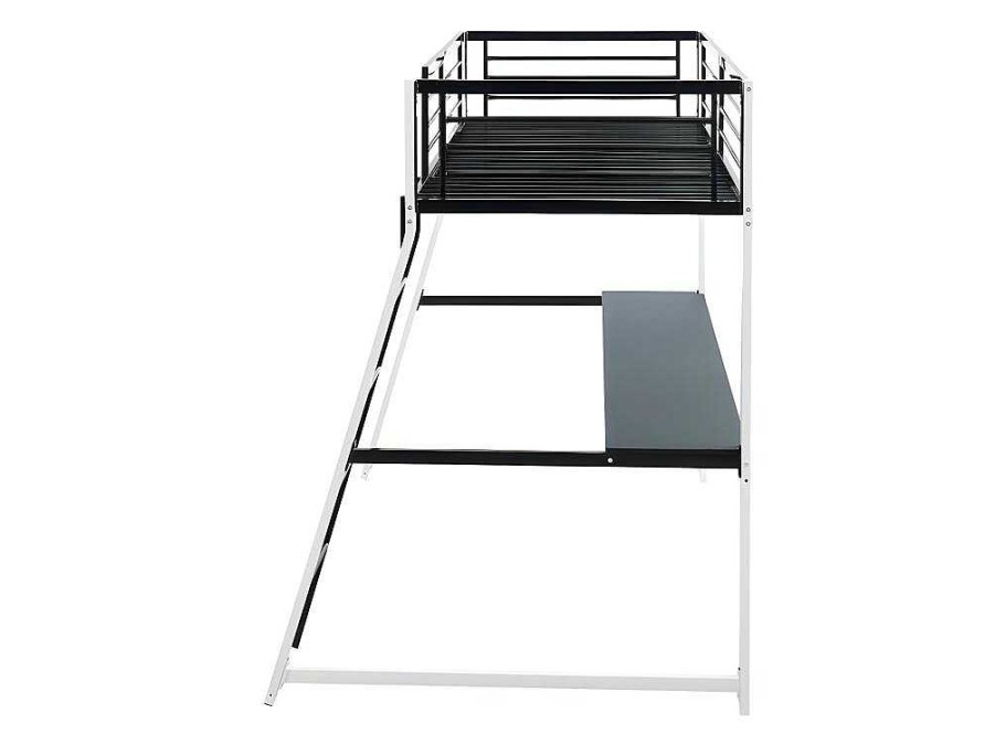 Vente-unique Kinderbed Hoogslaper | Hoogslaper Malicia - Bed 90 X 190 Cm - Ingebouwd Bureau - Zwart En Wit