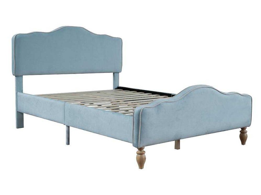 ModernLuxe Tweepersoonsbed | Volwassen Bed Bekleed Met Fluweel 140X200Cm - Met Verstelbaar Hoofdeinde - Blauw