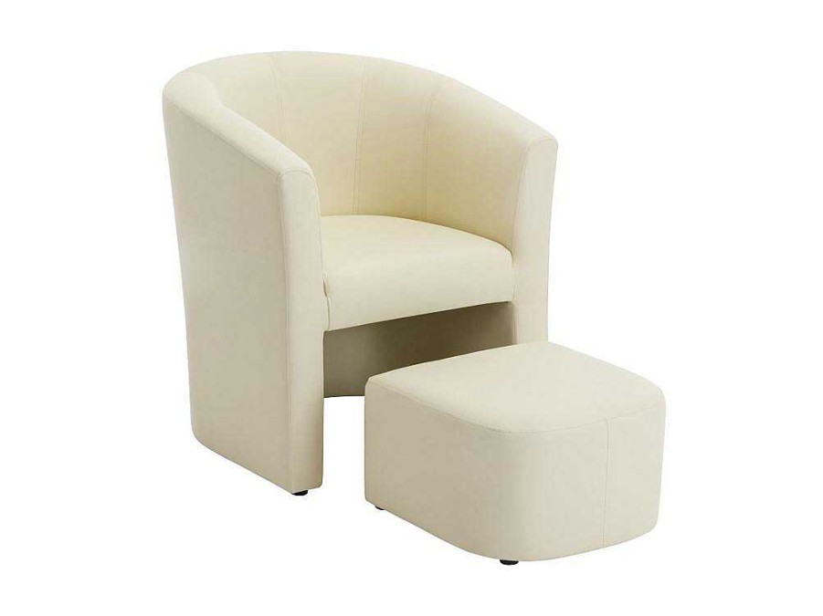 Vente-unique Fauteuil Met Holle Rugleuning | Fauteuil Met Holle Rugleuning En Poef In Beige Kunstleer Jovana