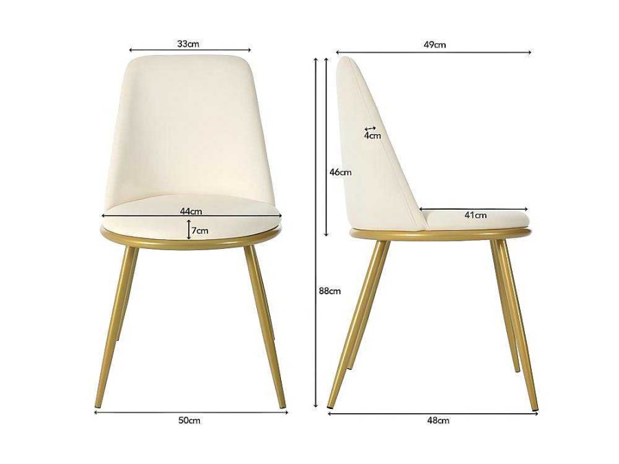 ModernLuxe Stoel | Set Van 4 Fluwelen Gestoffeerde Stoelen Met Rugleuning - Goud Metalen Structuur - Beige