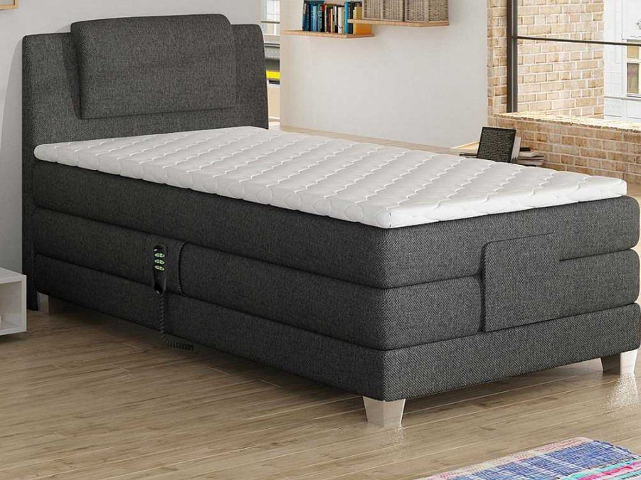 Palacio Elektrisch Relaxatiebed | Set Boxspring Hoofdbord + Elektrische Bedbodem + Matras + Topmatras Castel Van Palacio - 100X200Cm - Lichtgrijze Stof