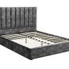 Vente-unique Fluwelen Bed | Bed 140 X 190 Cm Met Hoofdbord Met Verticale Stiksels - Velours - Antraciet - Feroya