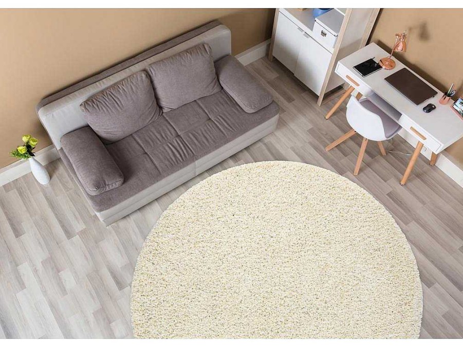 RugsX Tapijt Rond | Tapijt Soffi Rond Shaggy 5Cm Creme Cercle 120 Cm